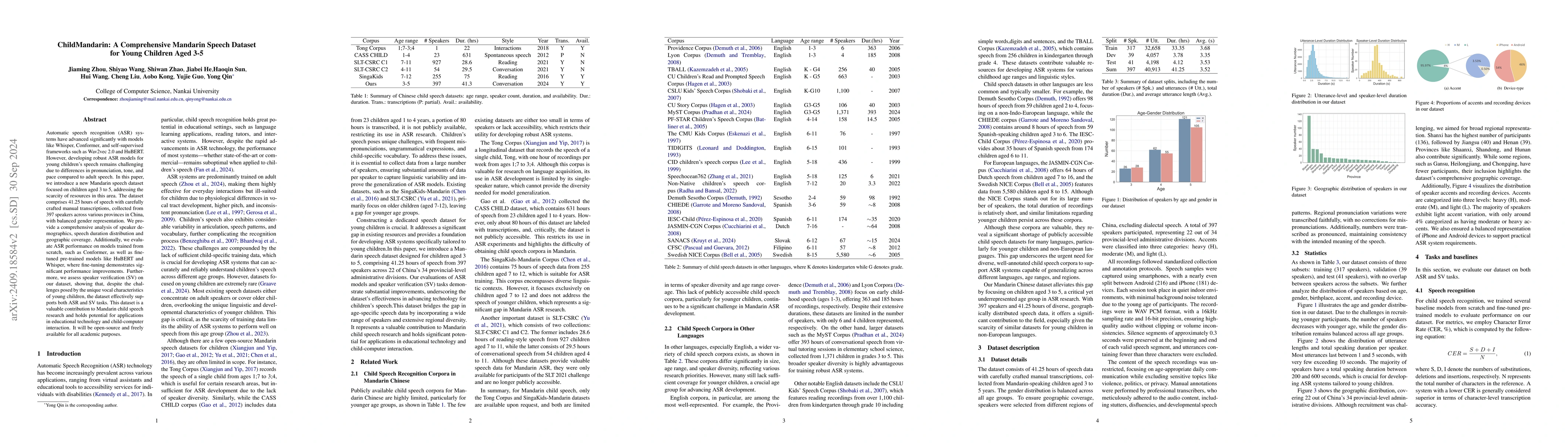 Thumbnail for ChildMandarin: A Comprehensive Mandarin Speech Dataset for Young
  Children Aged 3-5