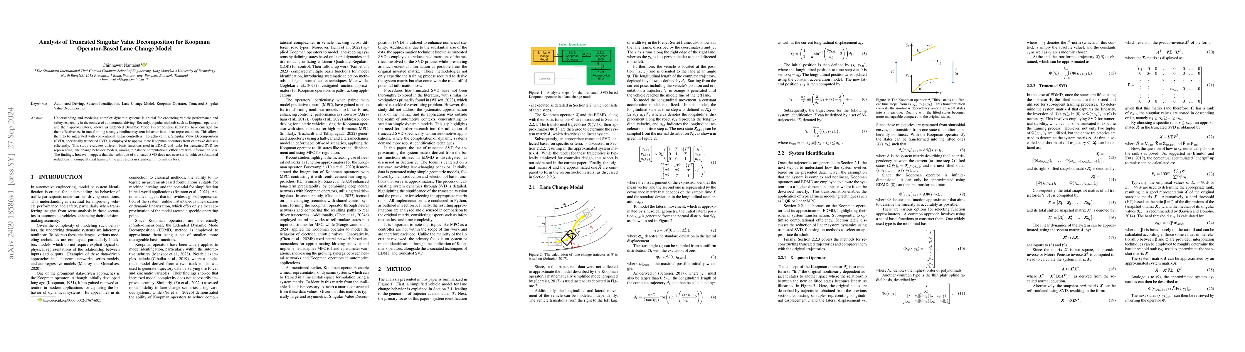 Thumbnail for Analysis of Truncated Singular Value Decomposition for Koopman
  Operator-Based Lane Change Model