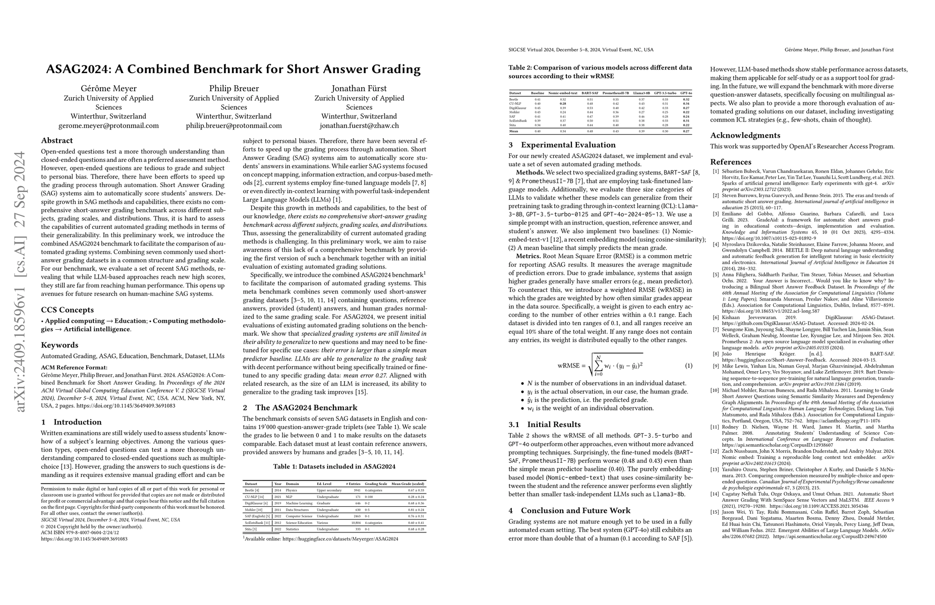 Thumbnail for ASAG2024: A Combined Benchmark for Short Answer Grading
