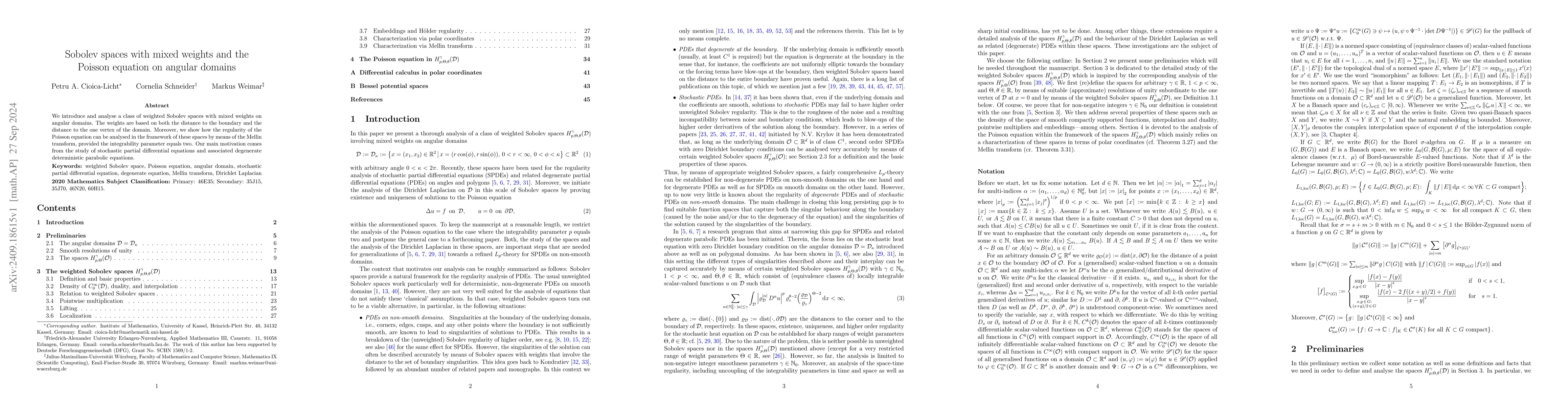 Thumbnail for Sobolev spaces with mixed weights and the Poisson equation on angular
  domains