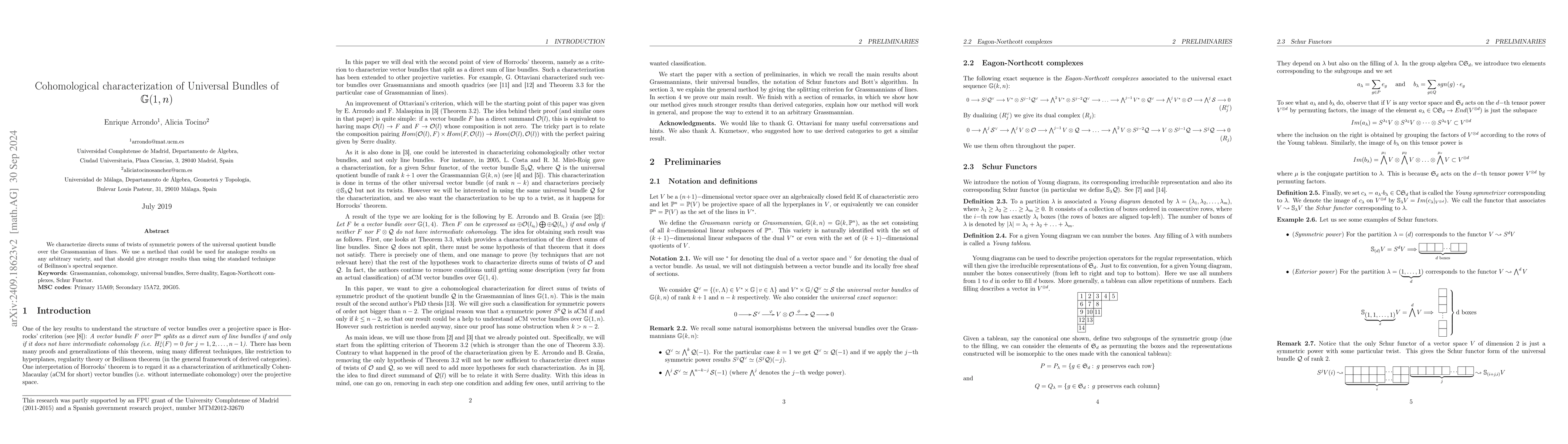 Thumbnail for Cohomological characterization of Universal Bundles of G(1,n)