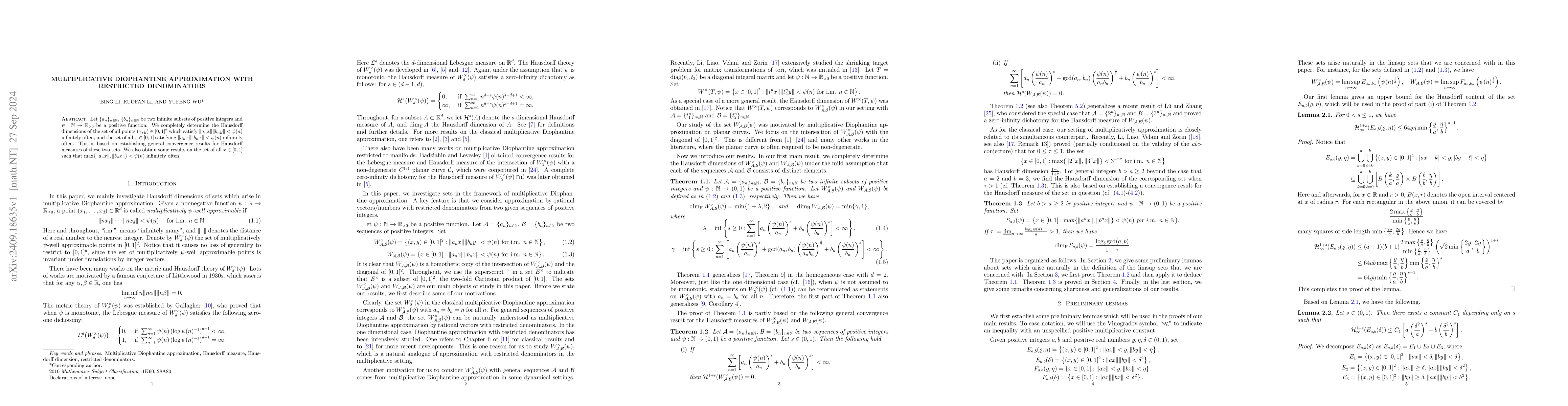 Thumbnail for Multiplicative Diophantine approximation with restricted denominators