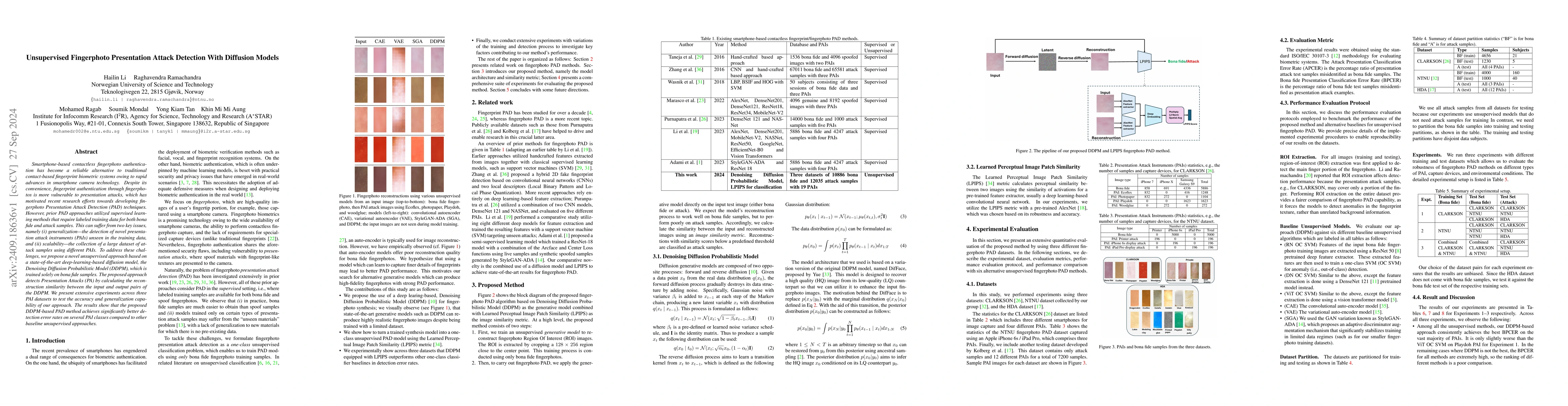 Thumbnail for Unsupervised Fingerphoto Presentation Attack Detection With Diffusion
  Models
