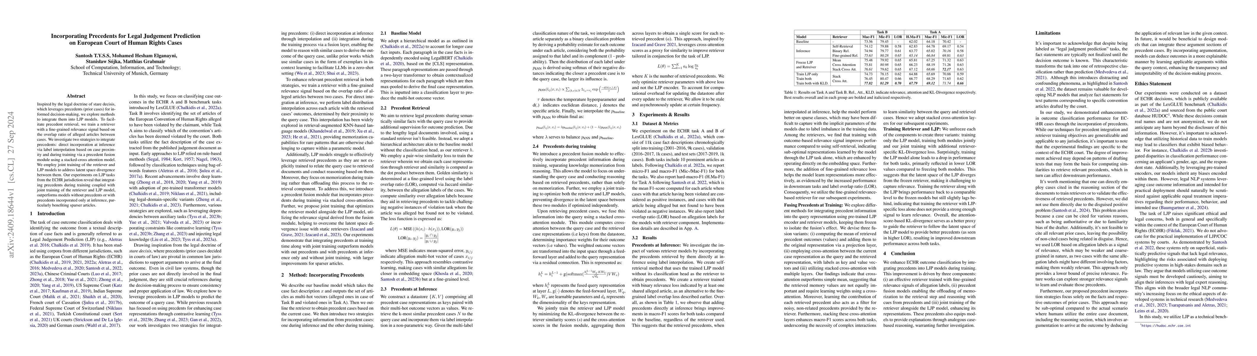 Thumbnail for Incorporating Precedents for Legal Judgement Prediction on European
  Court of Human Rights Cases