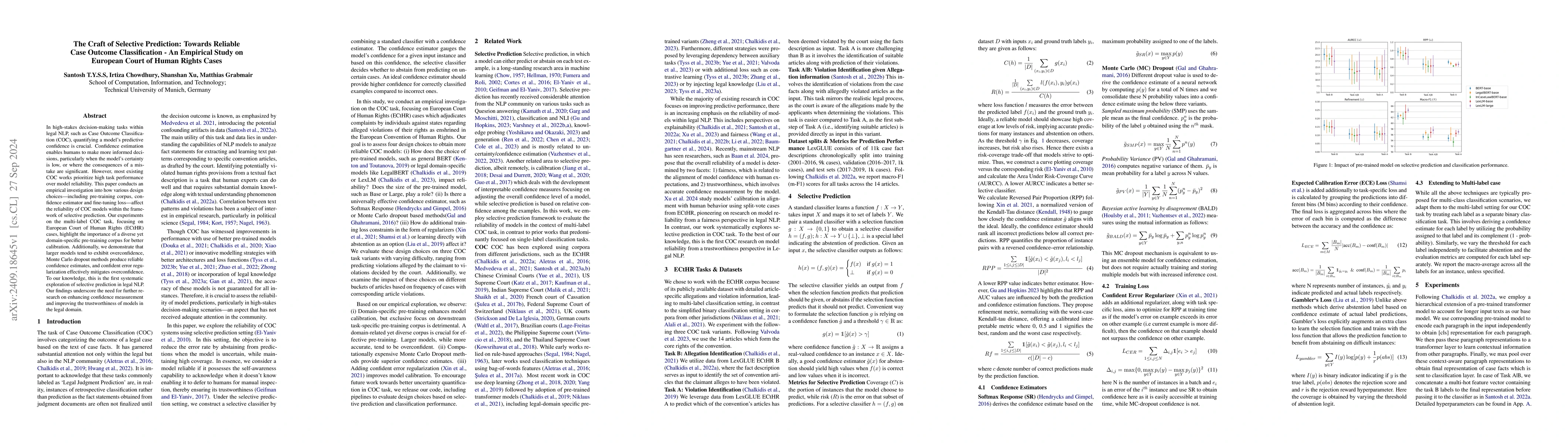 Thumbnail for The Craft of Selective Prediction: Towards Reliable Case Outcome
  Classification -- An Empirical Study on European Court of Human Rights Cases