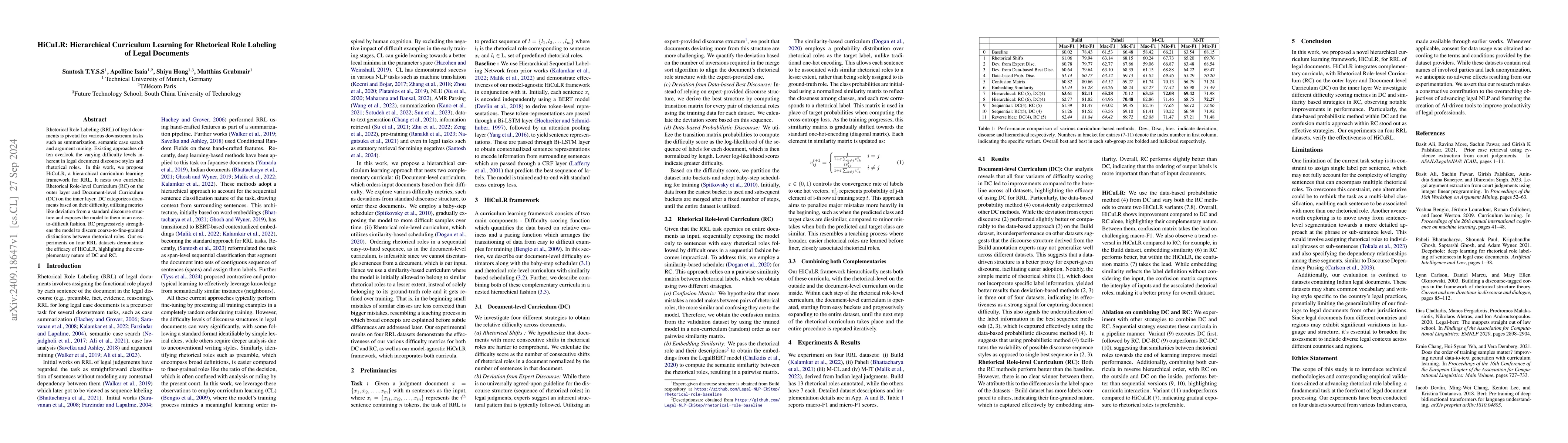 Thumbnail for HiCuLR: Hierarchical Curriculum Learning for Rhetorical Role Labeling of
  Legal Documents