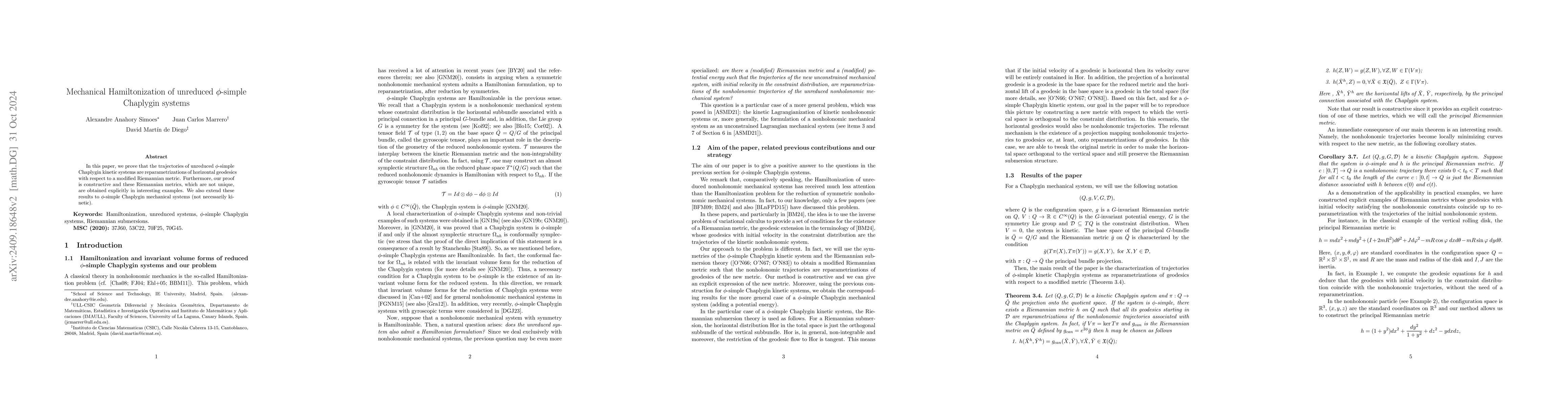 Thumbnail for Mechanical Hamiltonization of unreduced $φ$-simple Chaplygin systems