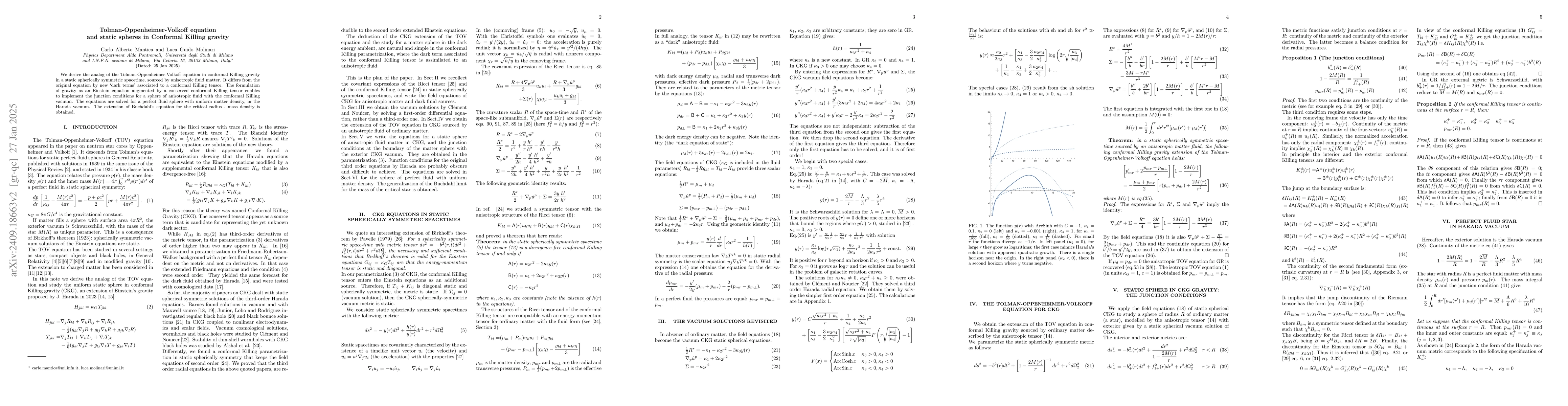 Thumbnail for Tolman Oppenheimer Volkoff equation and static perfect fluid spheres in
  Conformal Killing gravity