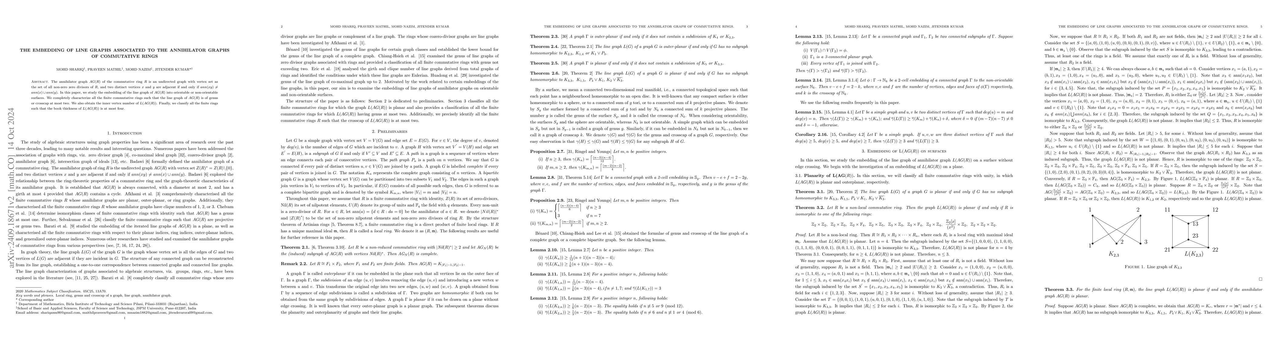 Thumbnail for The embedding of line graphs associated to the annihilator graph of
  commutative rings