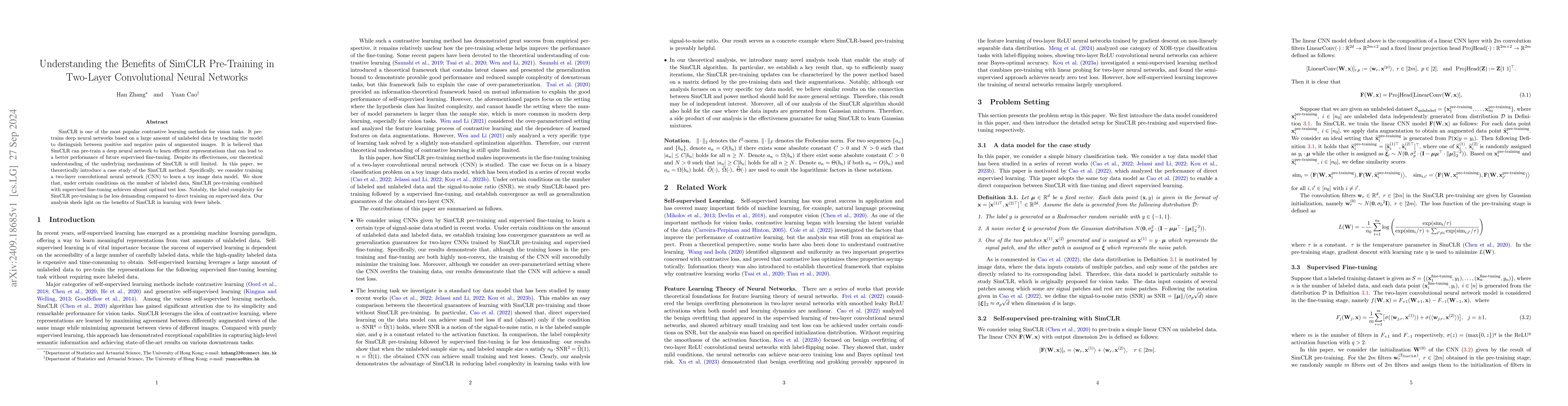 Thumbnail for Understanding the Benefits of SimCLR Pre-Training in Two-Layer
  Convolutional Neural Networks