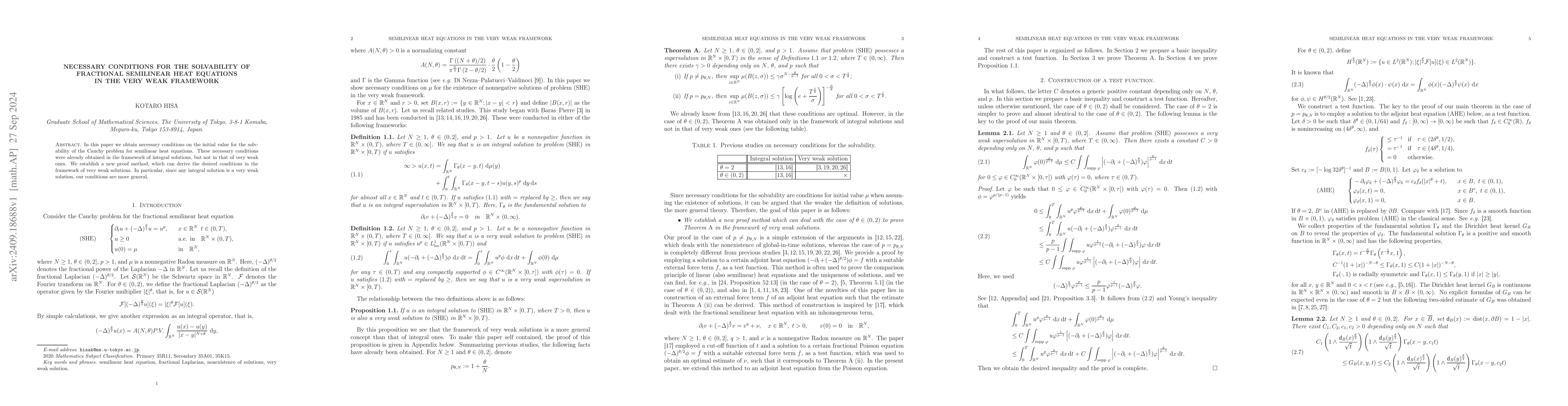 Thumbnail for Necessary conditions for the solvability of fractional semilinear heat
  equations in the very weak framework