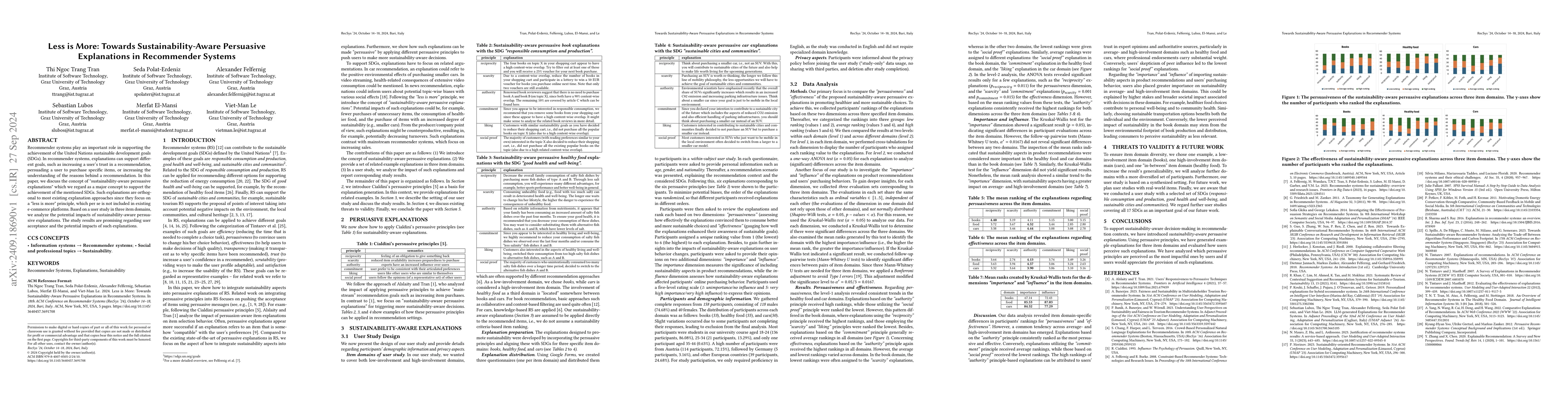 Thumbnail for Less is More: Towards Sustainability-Aware Persuasive Explanations in
  Recommender Systems