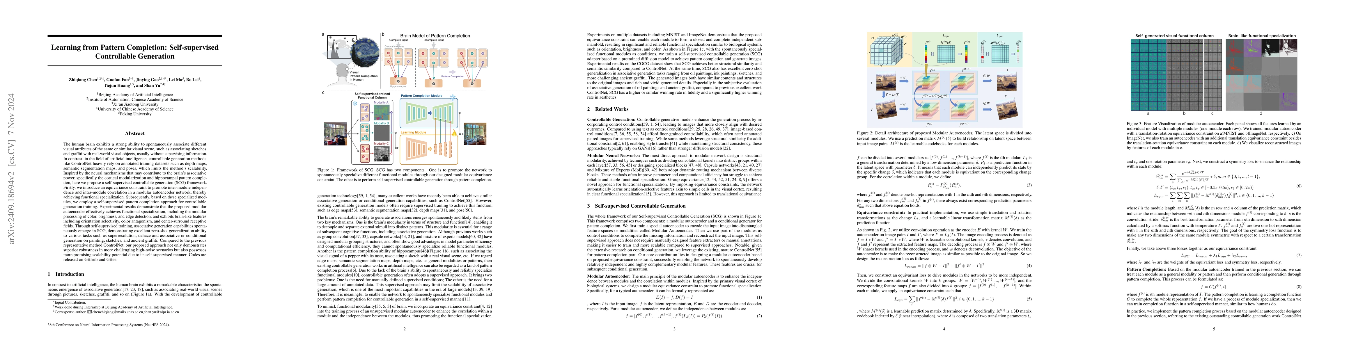 Thumbnail for Learning from Pattern Completion: Self-supervised Controllable
  Generation