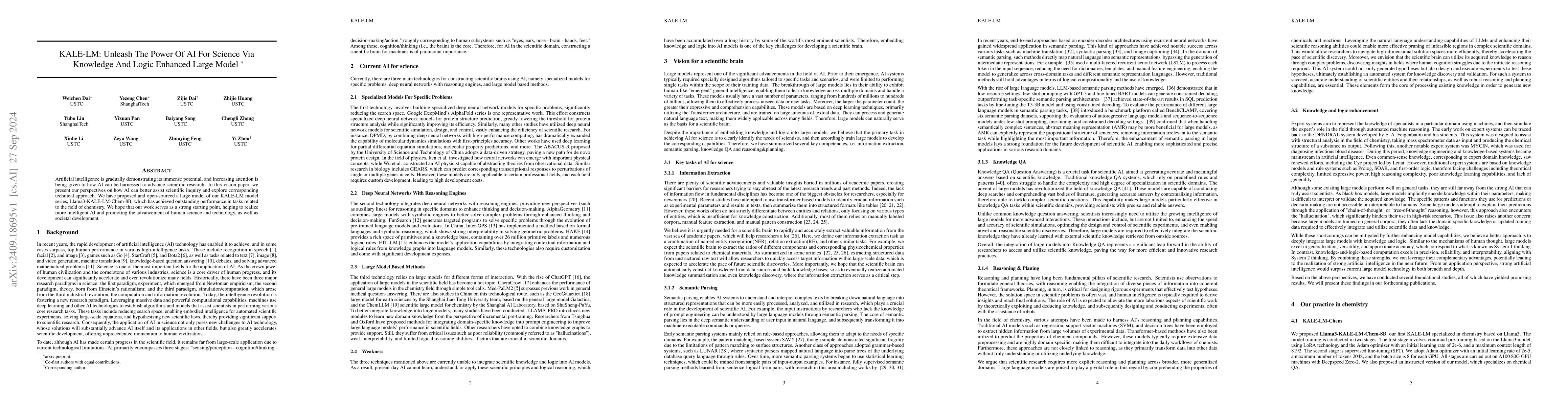 Thumbnail for KALE-LM: Unleash The Power Of AI For Science Via Knowledge And Logic
  Enhanced Large Model
