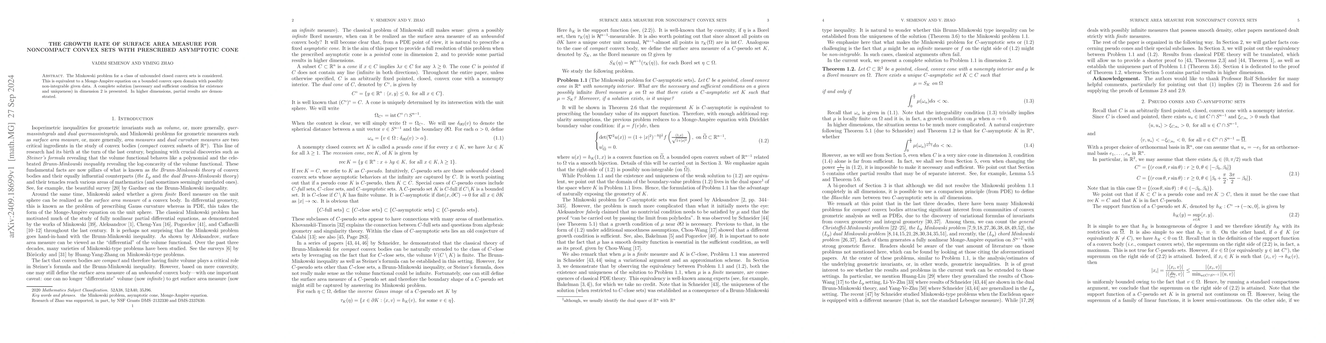 Thumbnail for The growth rate of surface area measure for noncompact convex sets with
  prescribed asymptotic cone