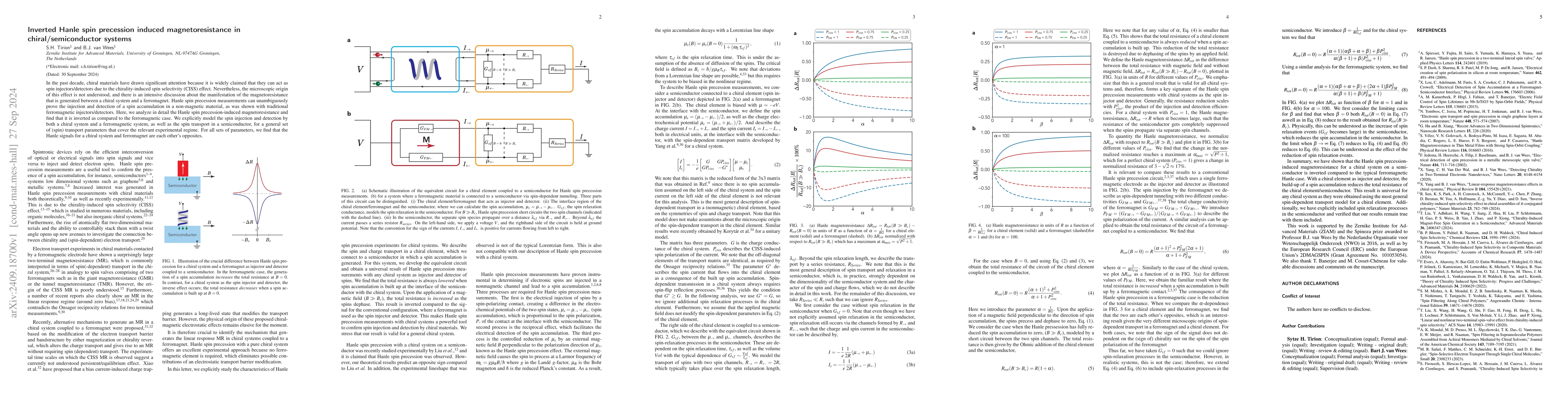 Thumbnail for Inverted Hanle spin precession induced magnetoresistance in
  chiral/semiconductor systems