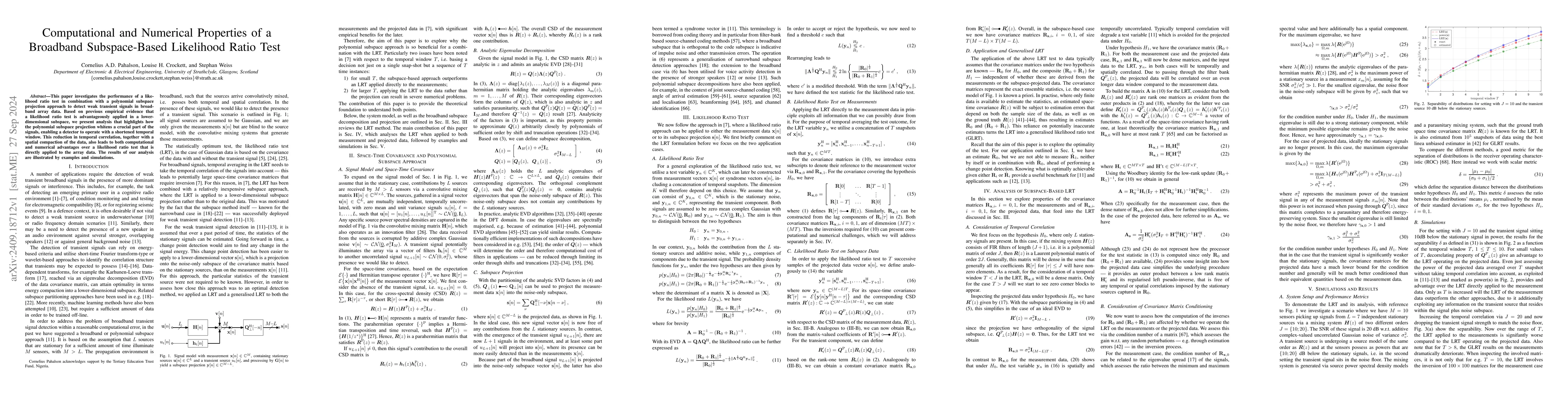 Thumbnail for Computational and Numerical Properties of a Broadband Subspace-Based
  Likelihood Ratio Test