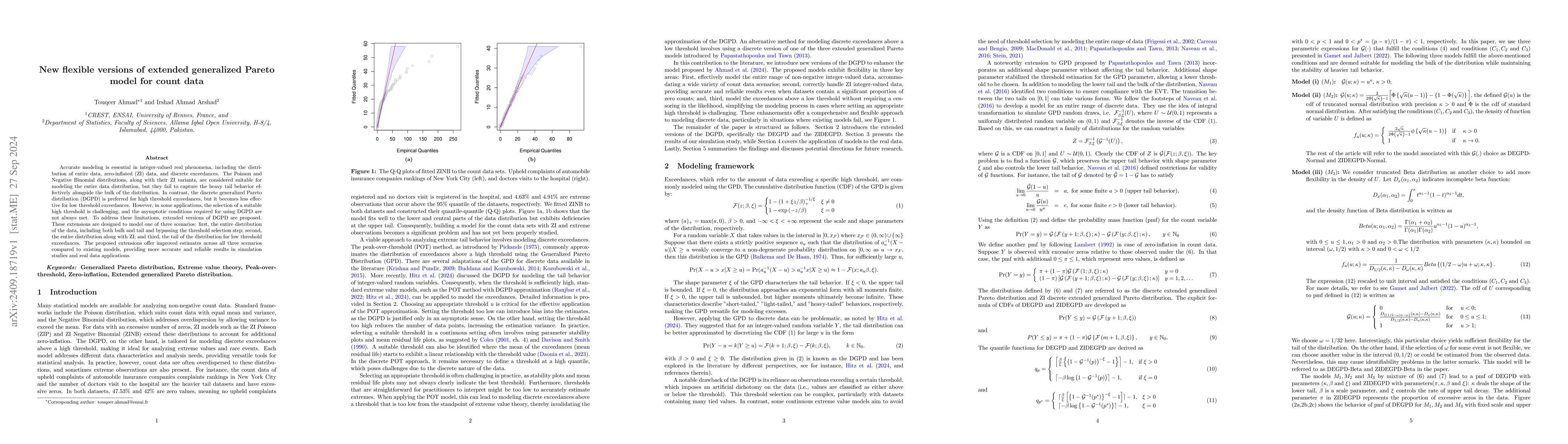 Thumbnail for New flexible versions of extended generalized Pareto model for count
  data