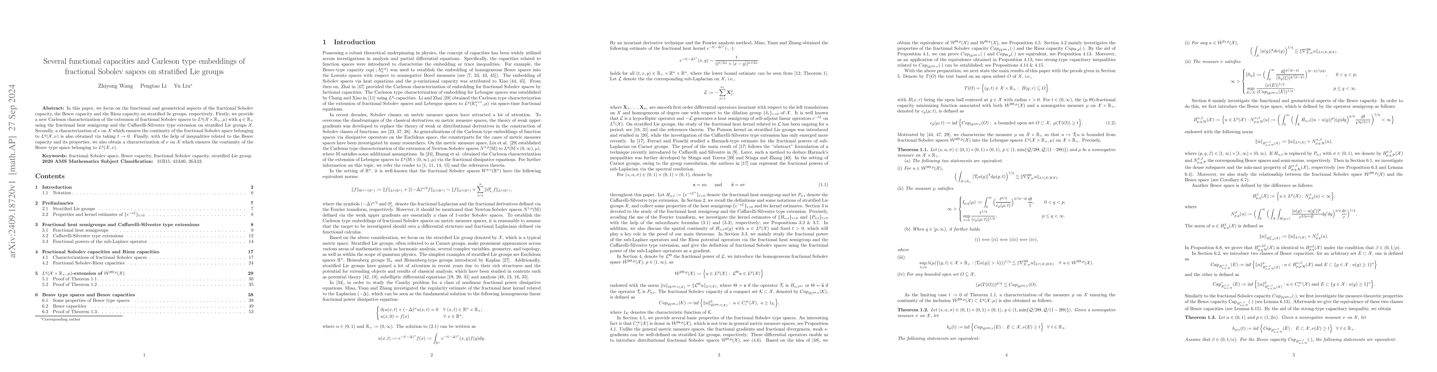 Thumbnail for Several functional capacities and Carleson type embeddings of fractional
  Sobolev sapces on stratified Lie groups