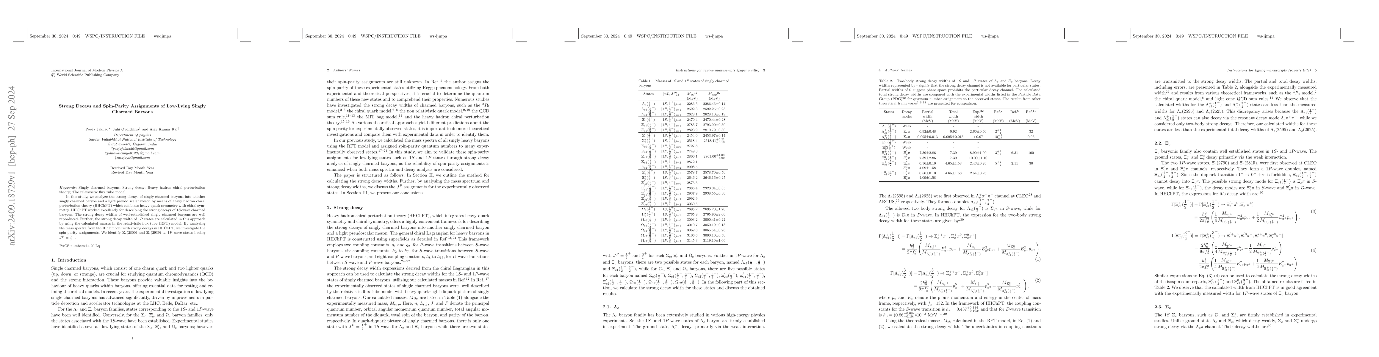 Thumbnail for Strong Decays and Spin-Parity Assignments of Low-Lying Singly Charmed
  Baryons