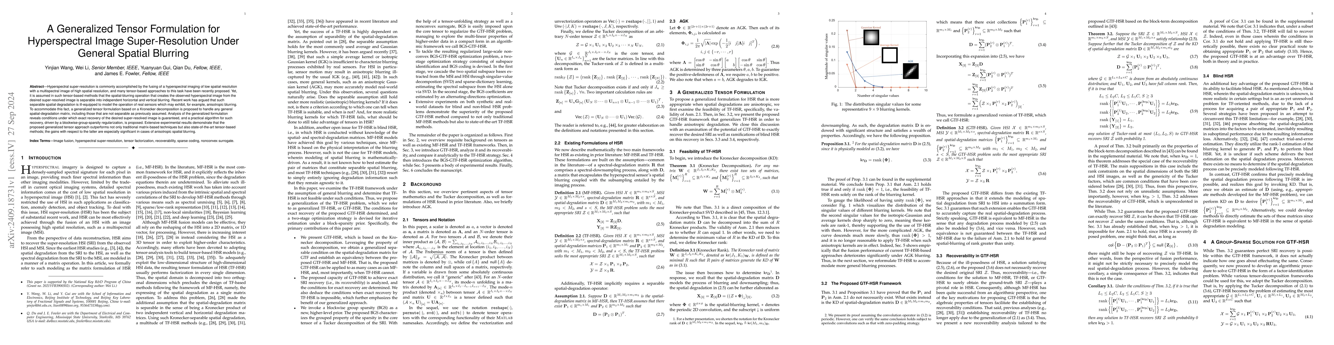 Thumbnail for A Generalized Tensor Formulation for Hyperspectral Image
  Super-Resolution Under General Spatial Blurring