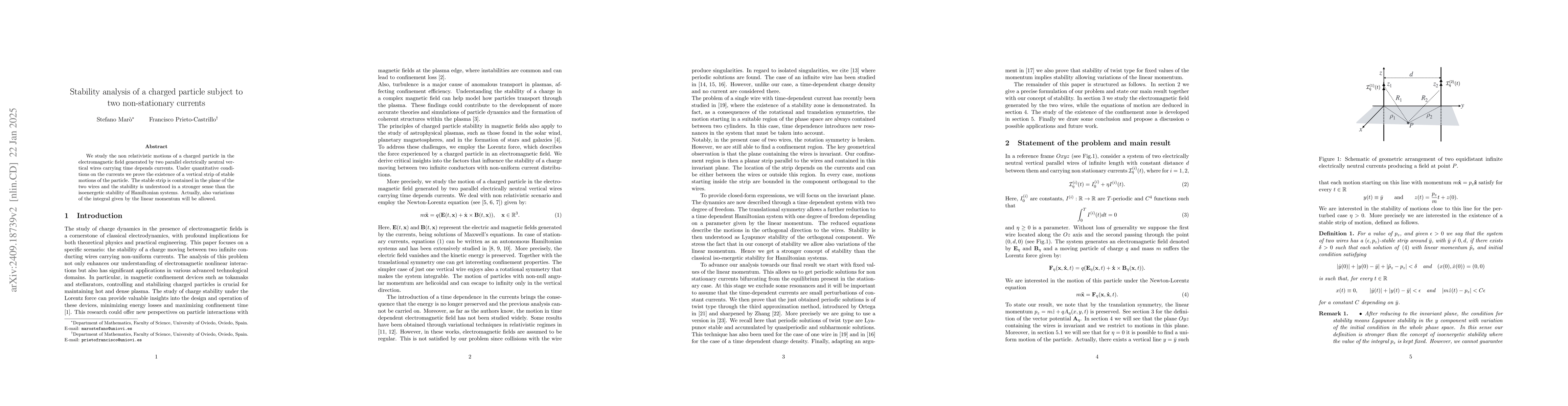 Thumbnail for Stability analysis of a charged particle subject to two non-stationary
  currents