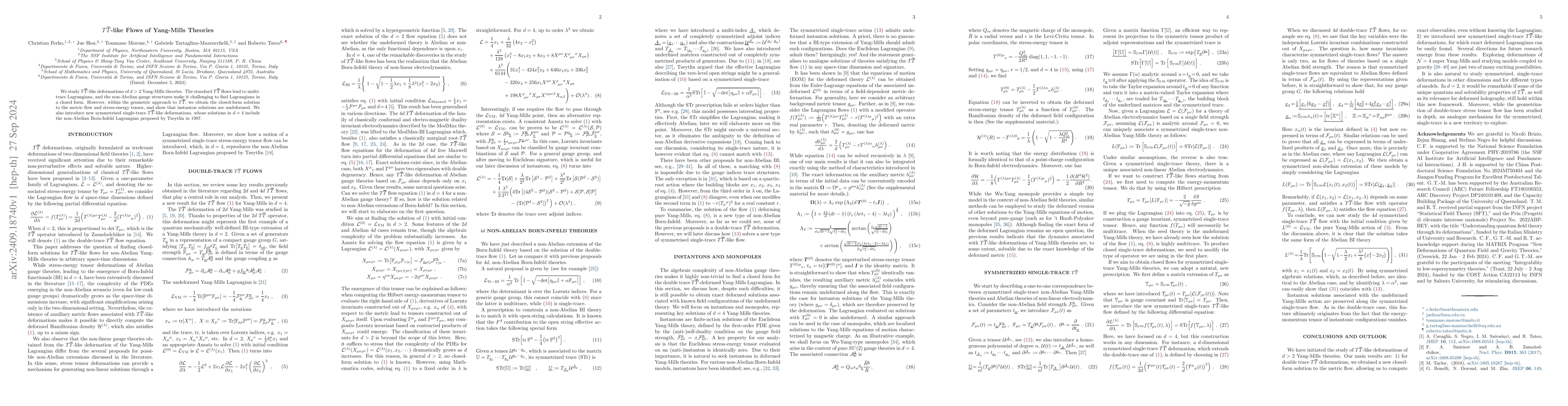 Thumbnail for ${T\overline{T}}$-like Flows of Yang-Mills Theories