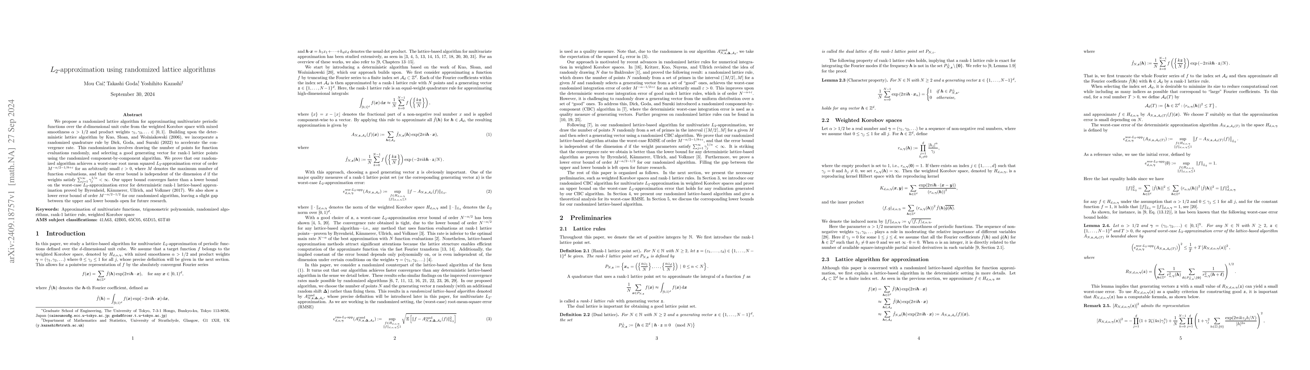Thumbnail for $L_2$-approximation using randomized lattice algorithms
