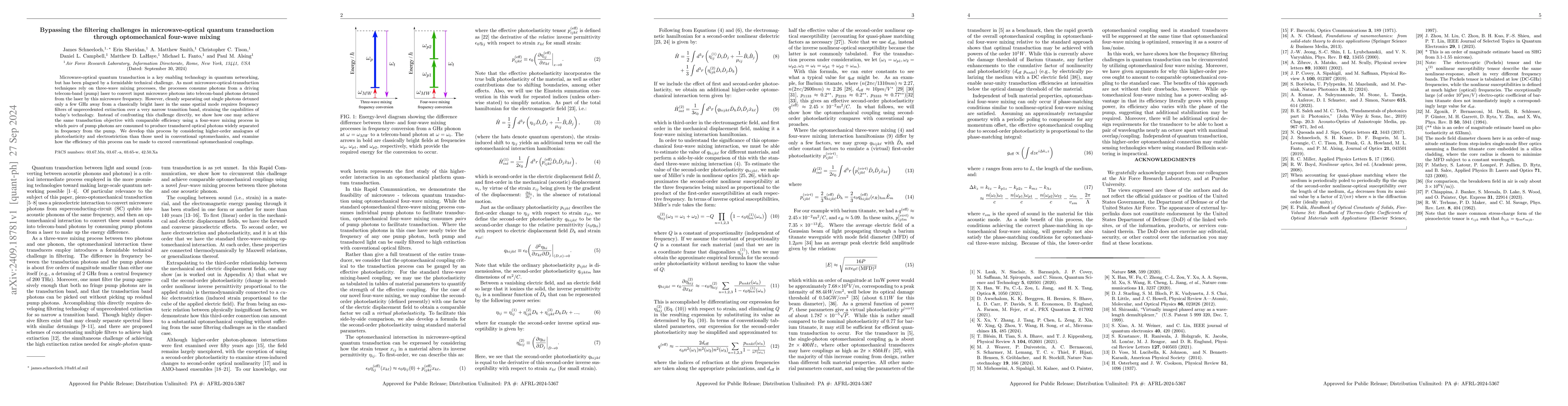 Thumbnail for Bypassing the filtering challenges in microwave-optical quantum
  transduction through optomechanical four-wave mixing