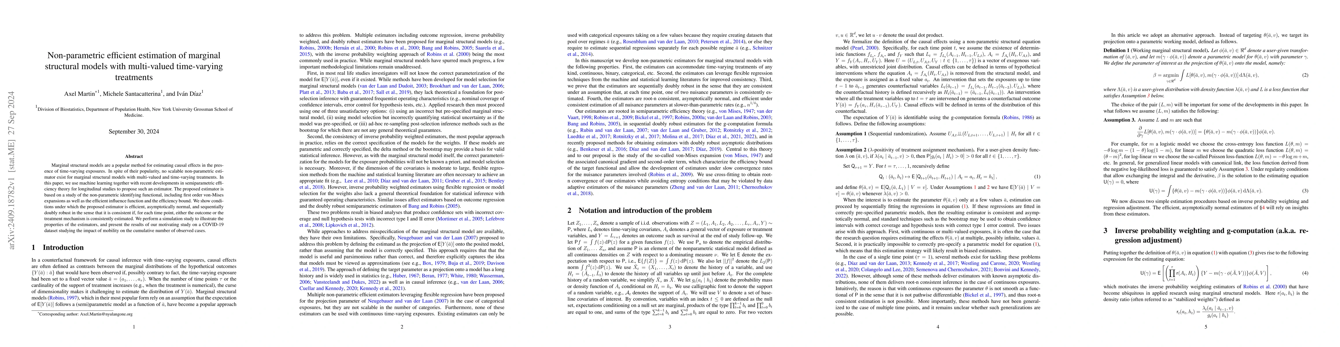 Thumbnail for Non-parametric efficient estimation of marginal structural models with
  multi-valued time-varying treatments