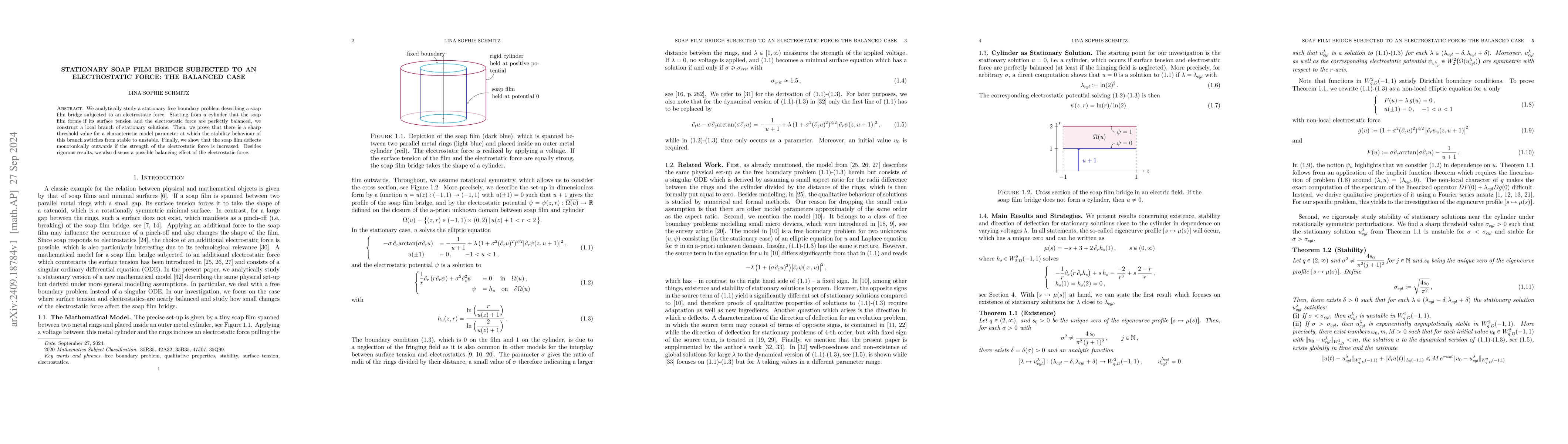 Thumbnail for Stationary Soap Film Bridge Subjected to an Electrostatic Force: The
  Balanced Case