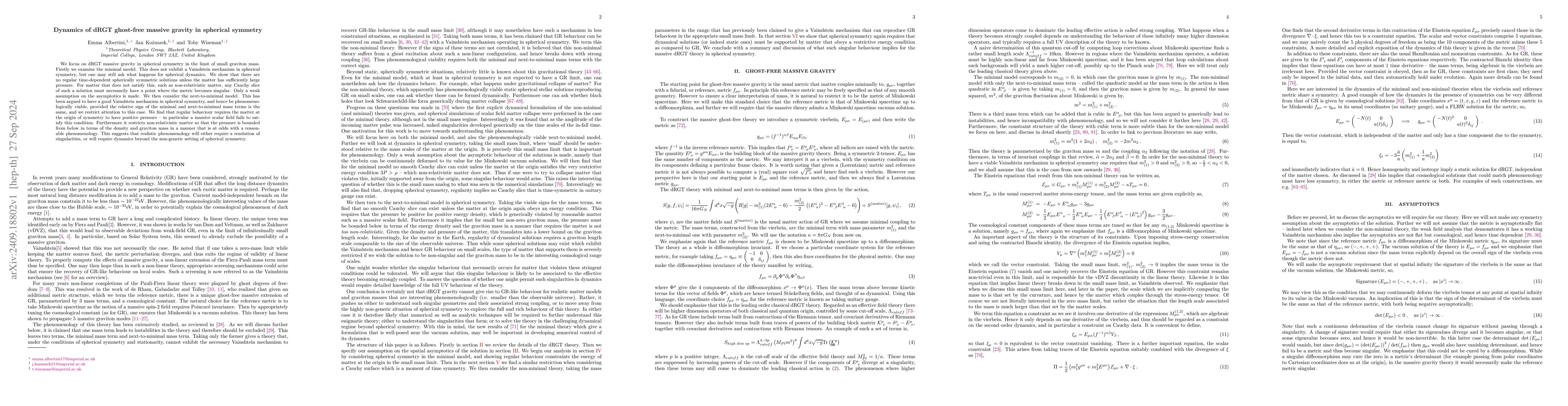 Thumbnail for Dynamics of dRGT ghost-free massive gravity in spherical symmetry