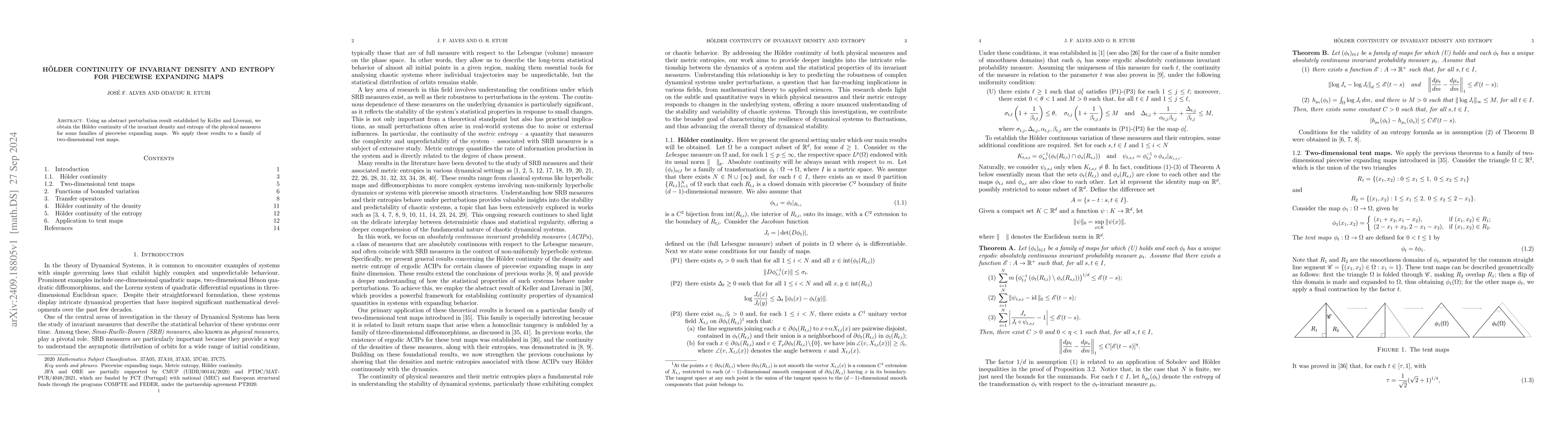 Thumbnail for Hölder continuity of invariant density and entropy for piecewise
  expanding maps
