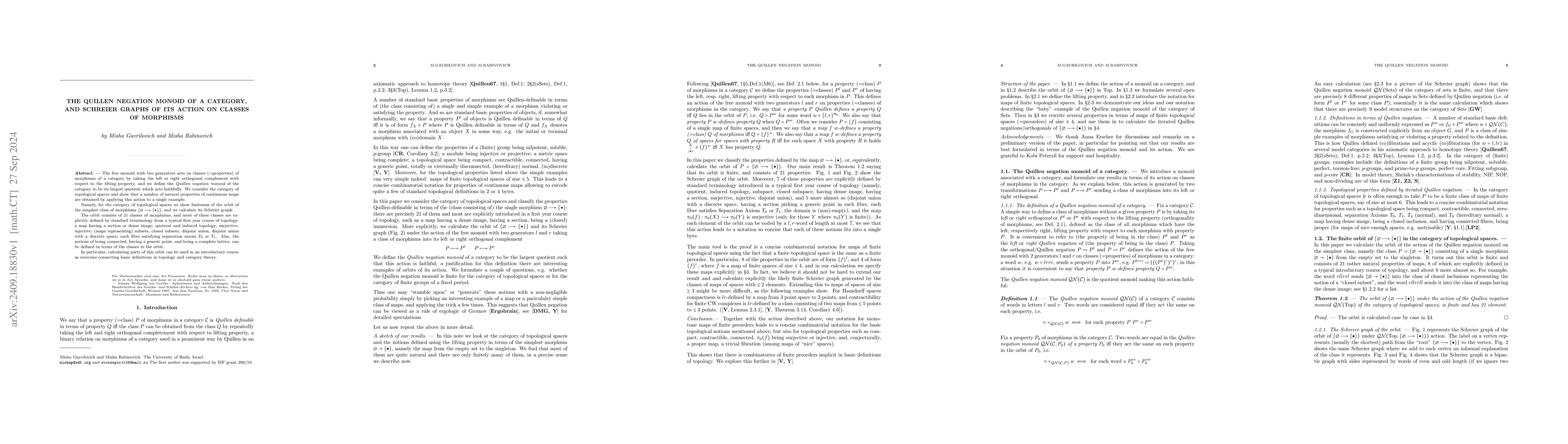 Thumbnail for The Quillen negation monoid of a category, and Schreier graphs of its
  action on classes of morphisms