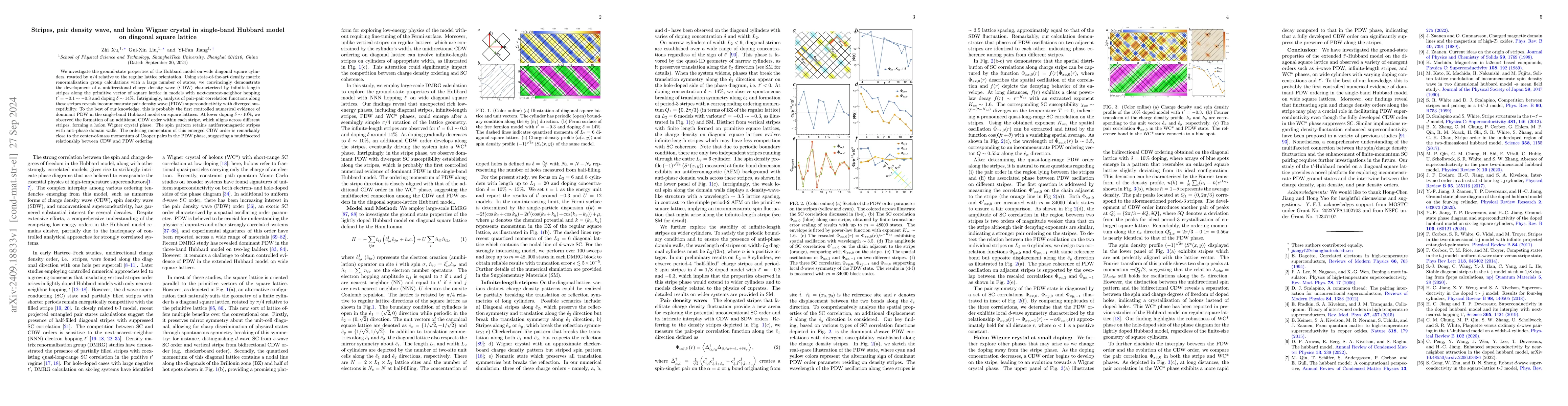 Thumbnail for Stripes, pair density wave, and holon Wigner crystal in single-band
  Hubbard model on diagonal square lattice