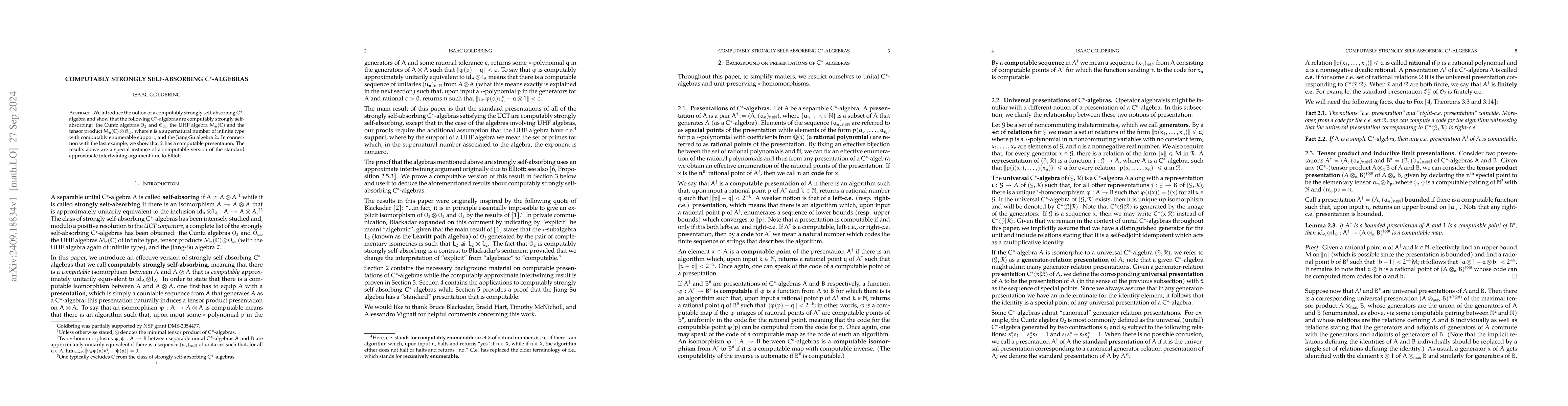 Thumbnail for Computably strongly self-absorbing C*-algebras