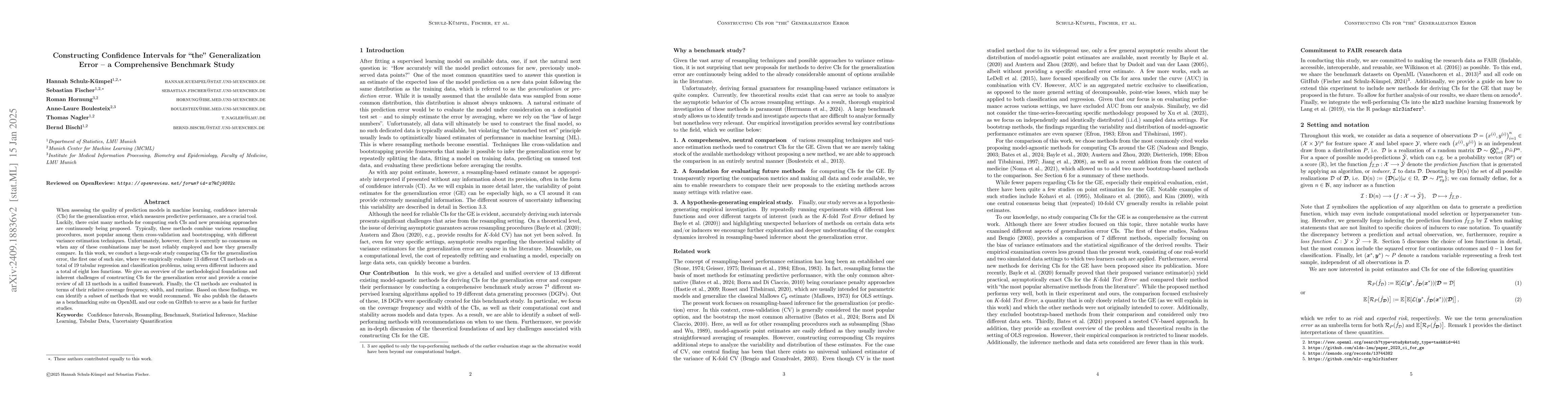 Thumbnail for Constructing Confidence Intervals for 'the' Generalization Error -- a
  Comprehensive Benchmark Study