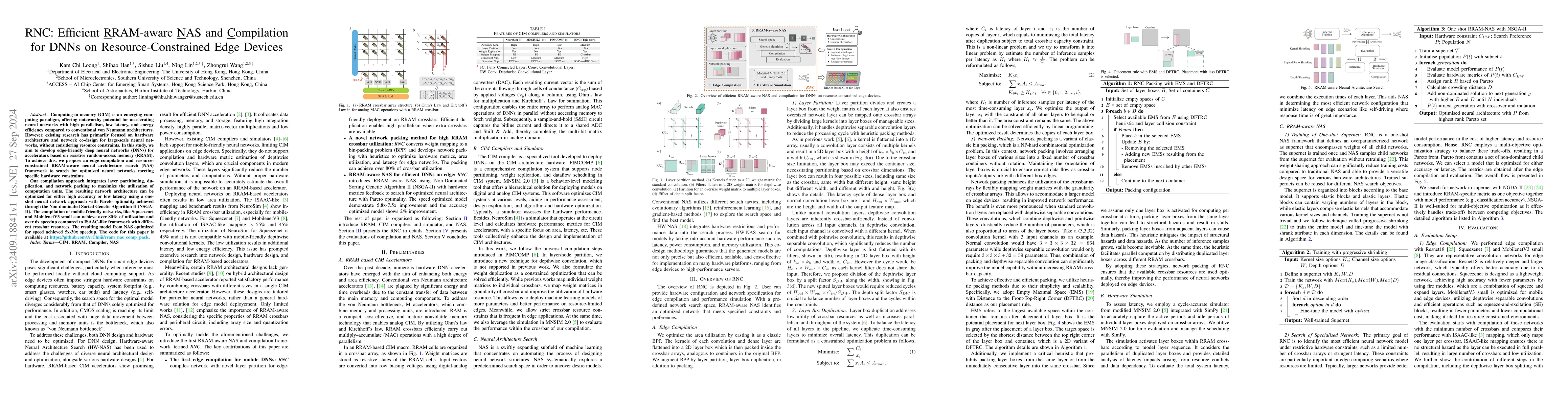 Thumbnail for RNC: Efficient RRAM-aware NAS and Compilation for DNNs on
  Resource-Constrained Edge Devices