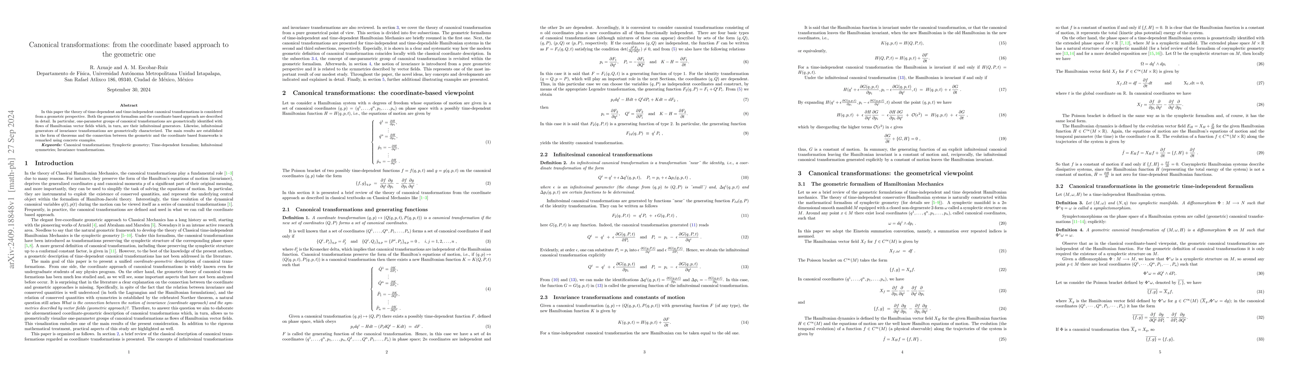 Thumbnail for Canonical transformations: from the coordinate based approach to the
  geometric one