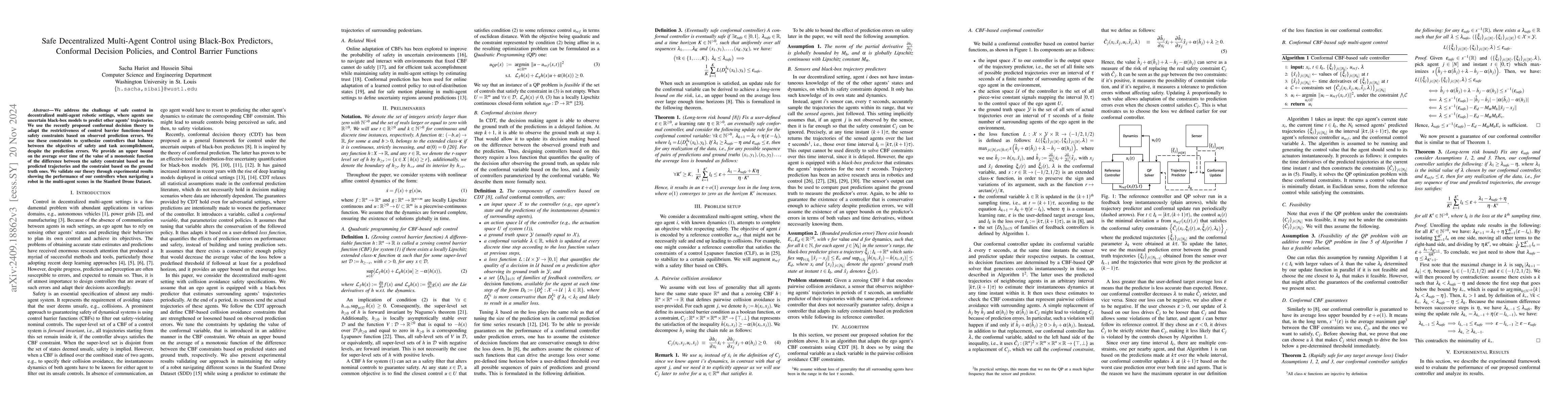 Thumbnail for Safe Decentralized Multi-Agent Control using Black-Box Predictors,
  Conformal Decision Policies, and Control Barrier Functions