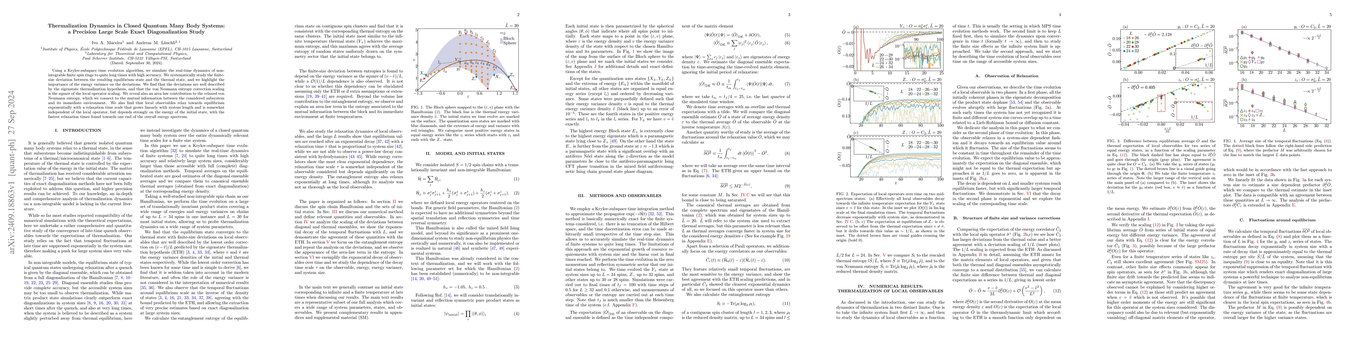 Thumbnail for Thermalization Dynamics in Closed Quantum Many Body Systems: a Precision
  Large Scale Exact Diagonalization Study