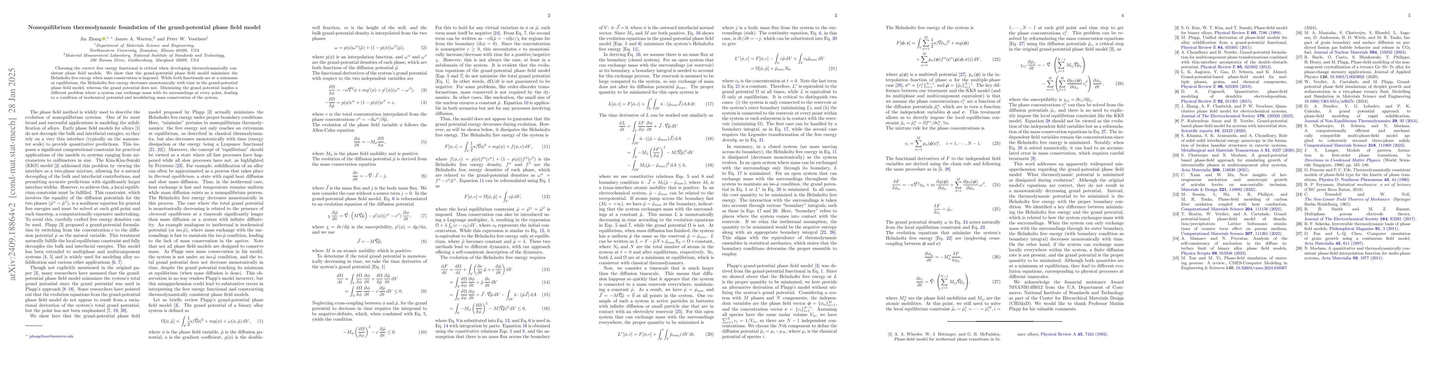 Thumbnail for Non-equilibrium Thermodynamic Foundation of the Grand-potential Phase
  Field Model