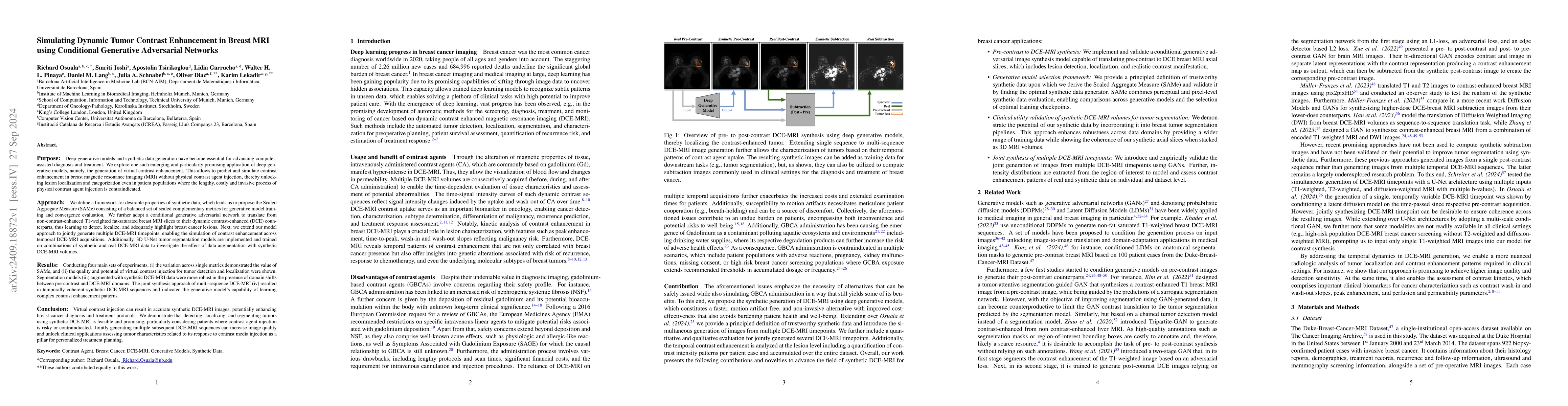 Thumbnail for Simulating Dynamic Tumor Contrast Enhancement in Breast MRI using
  Conditional Generative Adversarial Networks