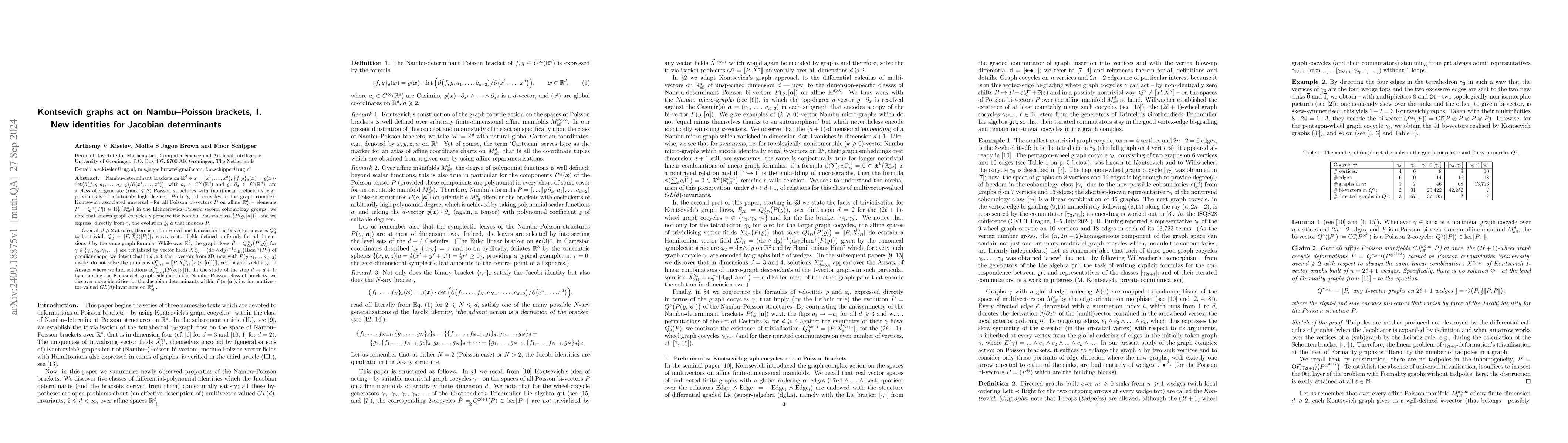 Thumbnail for Kontsevich graphs act on Nambu-Poisson brackets, I. New identities for
  Jacobian determinants