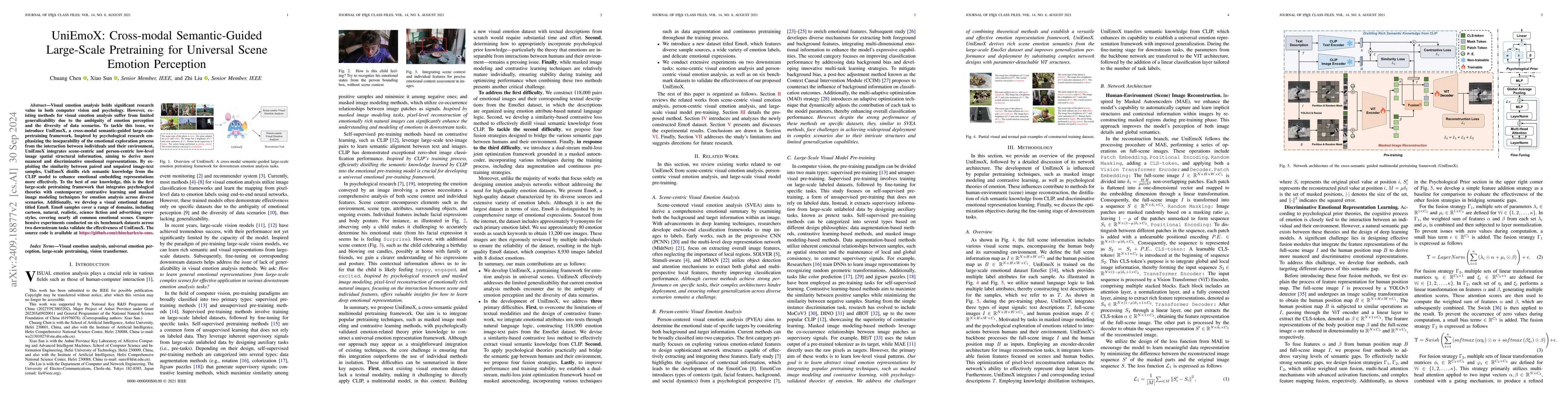 Thumbnail for UniEmoX: Cross-modal Semantic-Guided Large-Scale Pretraining for
  Universal Scene Emotion Perception