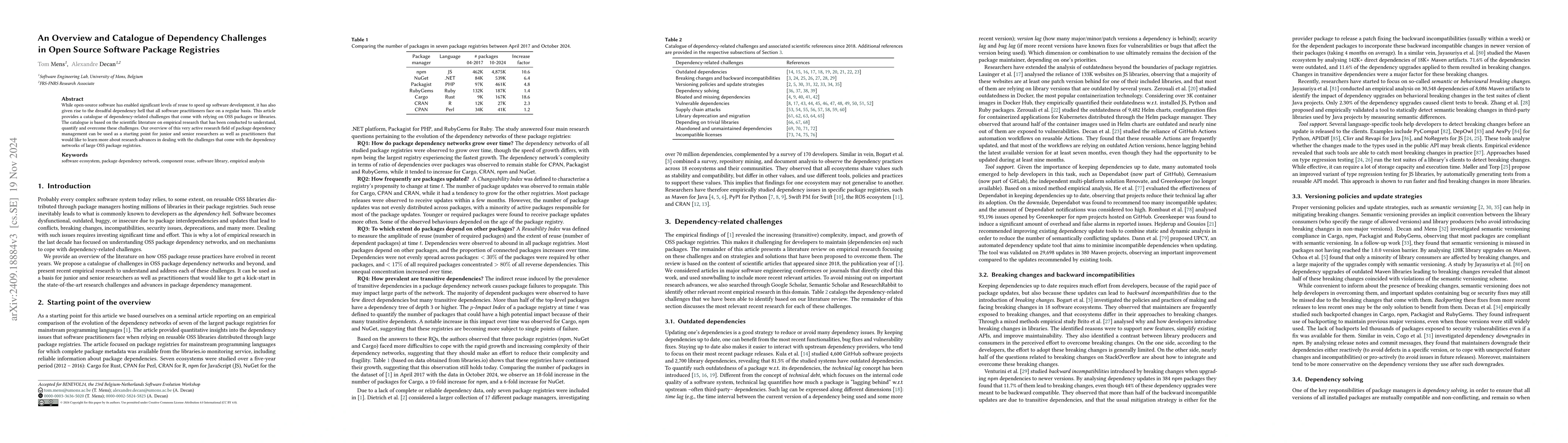 Thumbnail for An Overview and Catalogue of Dependency Challenges in Open Source
  Software Package Registries