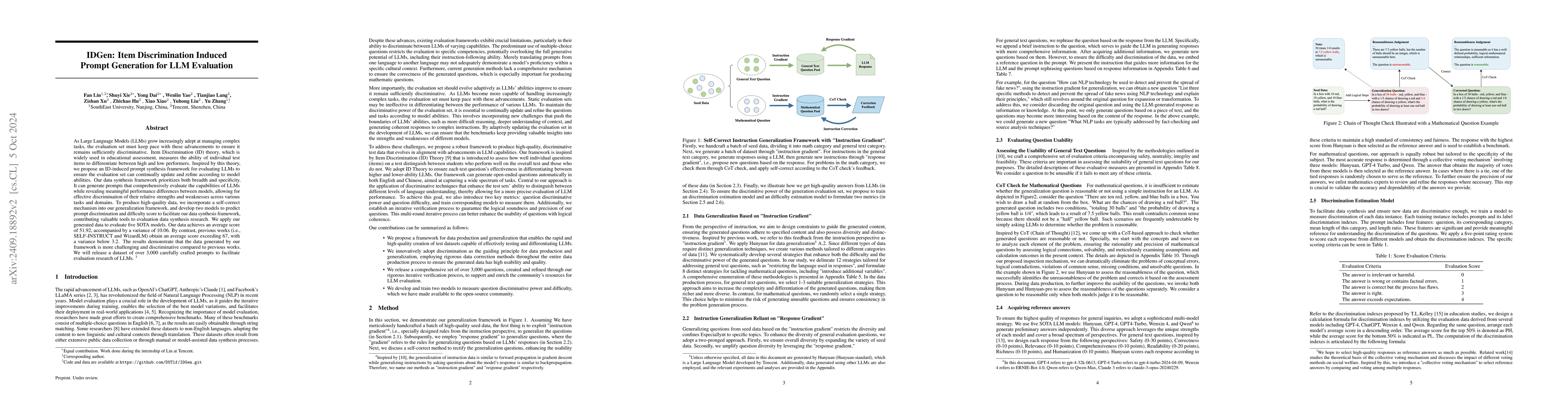 Thumbnail for IDGen: Item Discrimination Induced Prompt Generation for LLM Evaluation