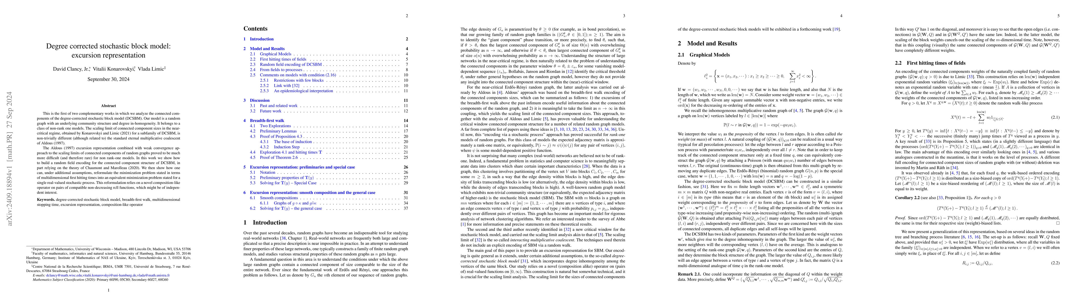 Thumbnail for Degree corrected stochastic block model: excursion representation