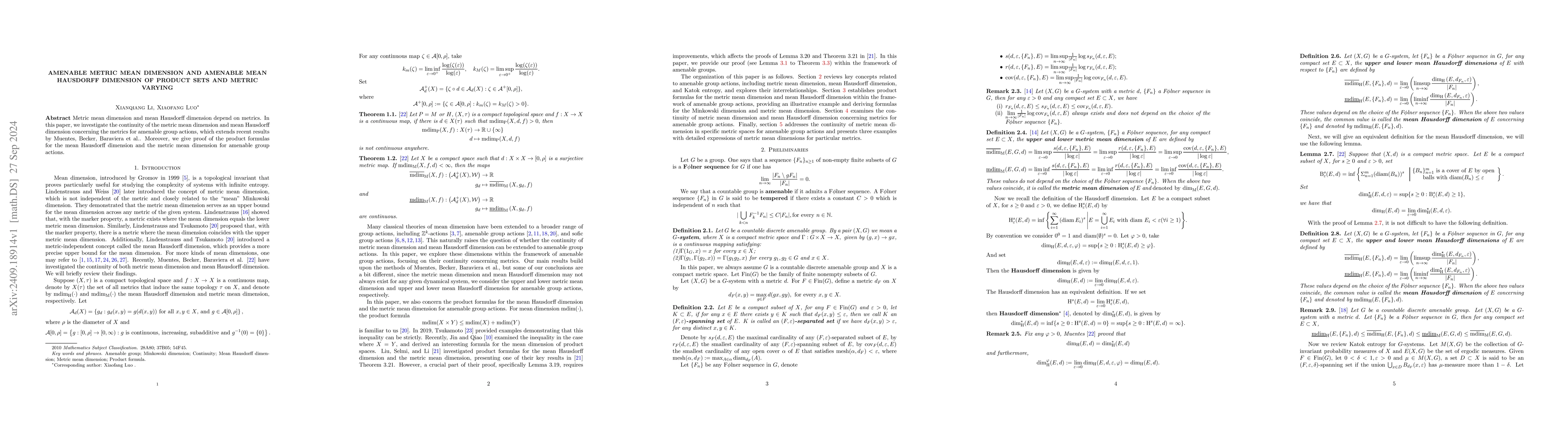 Thumbnail for Amenable Metric Mean Dimension and Amenable Mean Hausdorff Dimension of
  Product Sets and Metric Varying