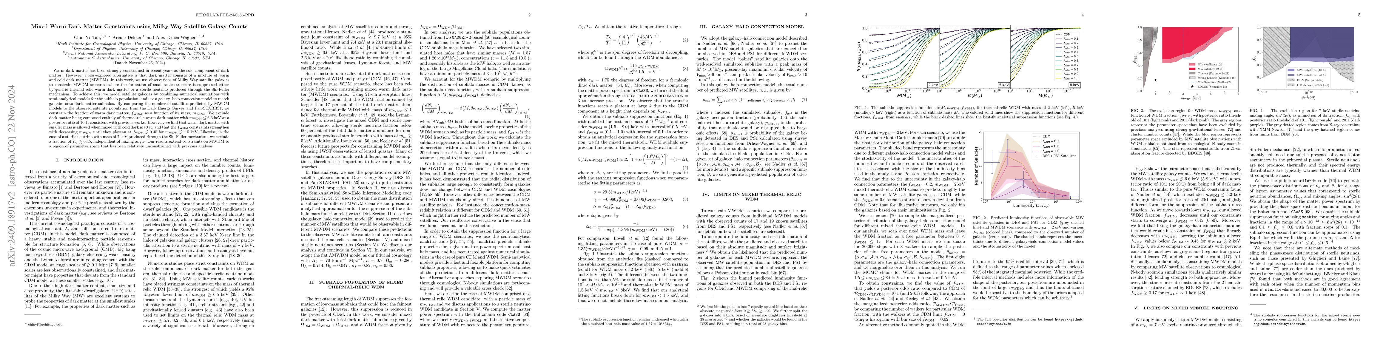 Thumbnail for Mixed Warm Dark Matter Constraints using Milky Way Satellite Galaxy
  Counts